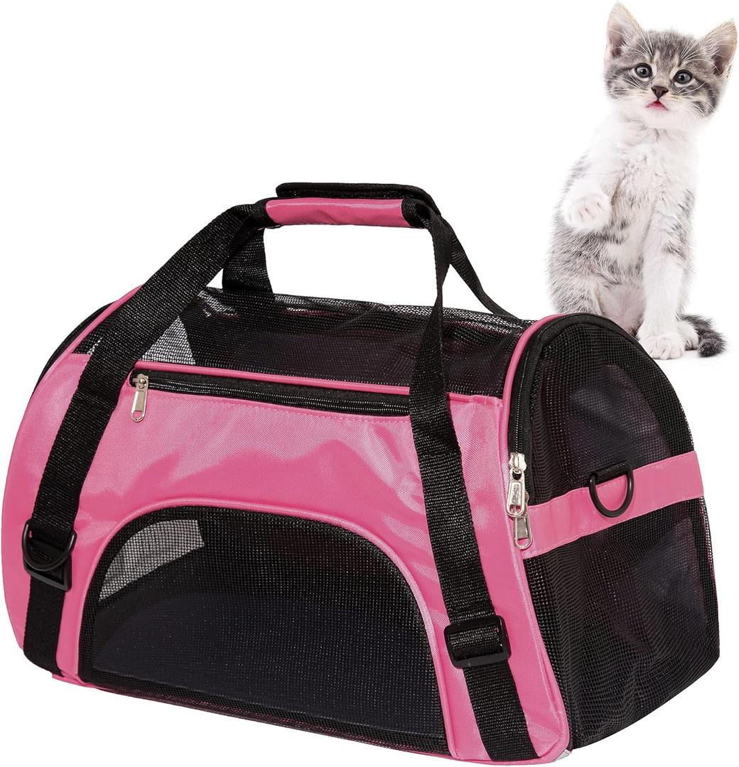 MuchL Cat Carrier for Cats Soft-Sided Travel Pat Carrier for Cat with Wooden Padding Board Airline Approved Lightweight Comfortable Cat Bag for Puppy Small Pets (Small, Pink)