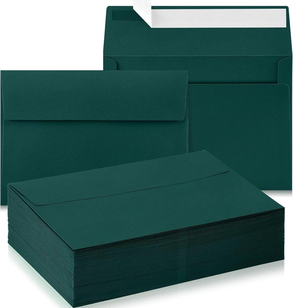 Harloon 100 Pcs A9 Invitation Envelopes 5.75 x 8.75 Inch Self Adhesive Wedding Invitation Envelopes Paper Greeting Card Envelope for Photos Letters Baby Shower Office 110 Gsm Paper(Dark Green)