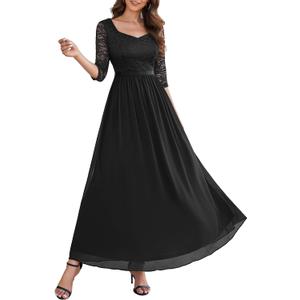 Wedtrend Women's Evening Dress, Long Sleeves Formal Dress A Line Mother of Bridal Dress Swing Bridal Shower Dress for Wedding Gown WT0312BlackXL