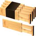 Utoplike Bamboo Dresser Drawer Dividers, 4'' High Adjustable Drawer Organizers for Clothing, Spring Loaded, Works in Kitchen, Bathroom, Bedroom, Drawer, Desk, 4 pcs (Natural)
