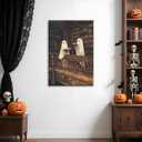 Moody Halloween Wall Art Two Cute Ghosts in A Library Poster Spooky Ghost Decor Dark Academia Canvas Print Reading Book Aesthetic for Living Room Apartment Bedroom 12x16inch Unframed