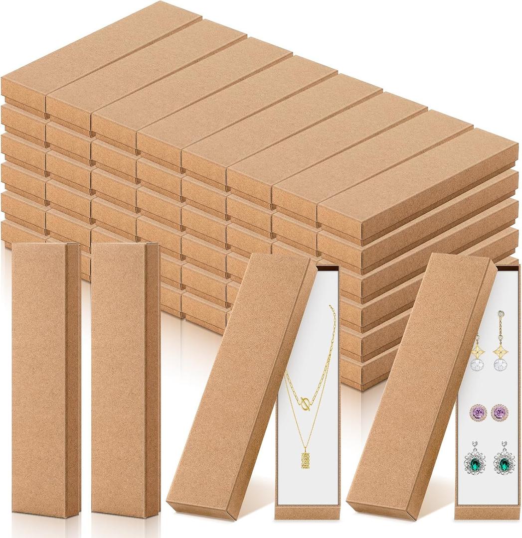 Nosiny 100 Pack Bulk Jewelry Boxes Kraft Necklace Gift Box 8"x2"x1" Necklace Boxes Bulk bracelet gift box for Shipping Storage Display & DIY Branding