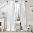White Blackout Curtains 96 Inches Long 2 Panel Burg for Bedroom Thermal Insulated Total Black Out Boho Extra Wide Window Drape for Living Room Thick Linen Textured Soundproof Back Tab 8ft 52x96 Length