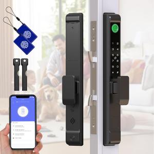 Sliding Door Smart Lock, Sliding Glass Door Lock with Fingerprint, Smart Mortise Lock with APP IC Card Code Keys, Patio Door Double Hook 2885 Mortise Lock Set with Handle