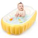 MINK Inflatable Baby Bathtub  Compact, Portable Bath Tub with Anti-Sliding Saddle Horn Seat, Ideal for Travel & Home  Suitable for Infants 0-6 Months (Yellow (medium))