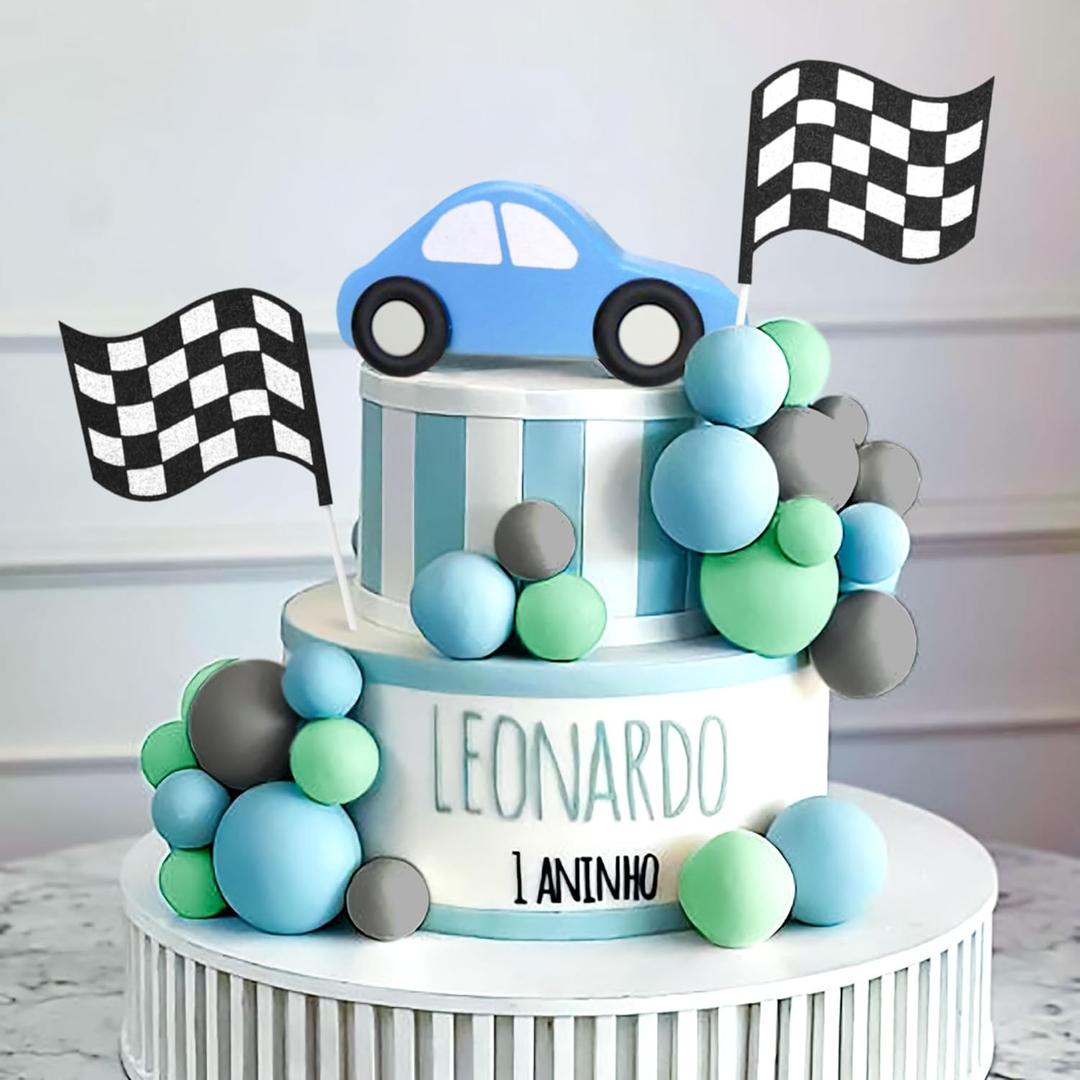 JeVenis Two Fast Cake Topper Race Car Cake Decorations Car Cake Topper Checkered Flag Cake Decoration Growing Up Two Fast Birthday Decor For Birthday Decorations