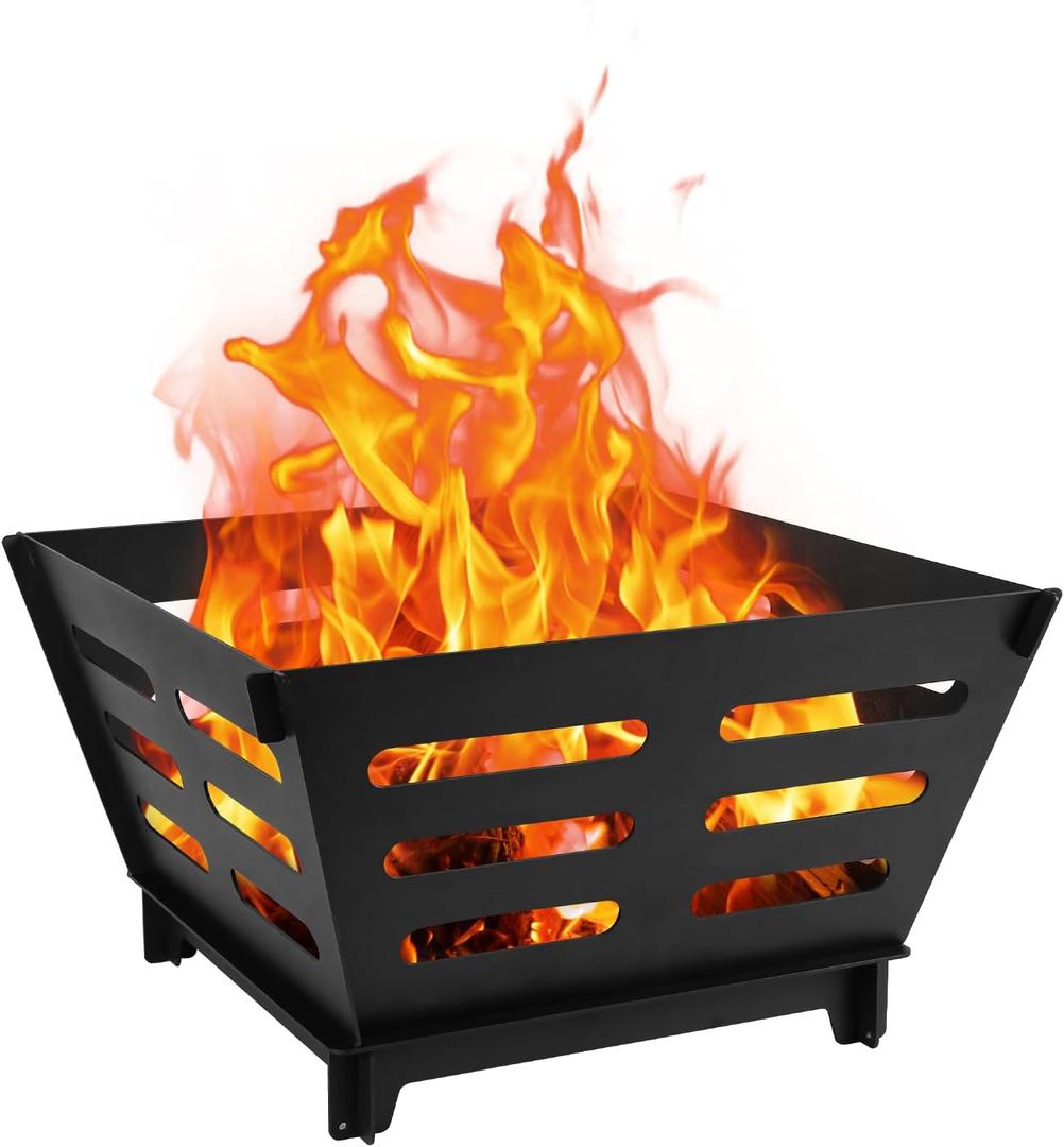 17" Protable Fire Pit,Outdoor Wood Burning Fire Pit with Carrying Bag for Camping, Bonfire, Backyard, Garden and Picnic Patio (Rectangular)