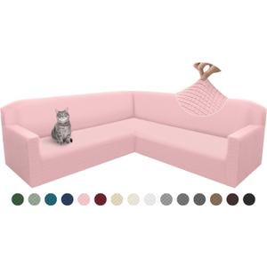 Arfntevss L Shape Sectional Sofa Covers Corner Sectional Couch Cover for Dog Pet Cat Stretch Fitted U Shaped Sofa Slipcovers Soft Washable Thickened Jacquard Fleece Furniture Protector (Pink, Large)