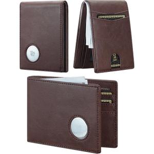 furid Leather Wallet Compatible with Airtag: Slim Air Tag Wallet for Men RFID Blocking, Bifold, Front Pocket, Minimalist Card Holder