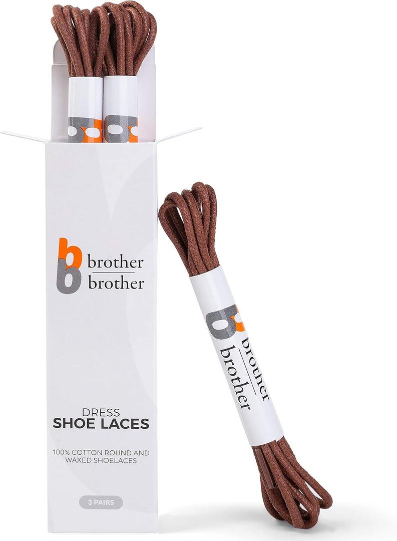 BB BROTHER BROTHER Dress Shoe Laces (3 Pairs) Round Waxed 100% Cotton Oxford Shoelaces (30 (76 cm), Brown)