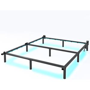 QEROMY Full Bed Frame for Box Spring, 7 Inch Metal Bed Frame with LED Lights, 9-Legs Support Bed Base, Tool-Free Easy Assembly