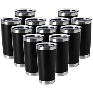 HASLE OUTFITTERS 20oz Tumblers Stainless Steel Mugs with Lid Double Wall Vacuum Insulated Coffee Cups for Cold & Hot Drinks (20oz-Black, 10 Pack)