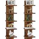 IBUYKE 5 Tier Wall Shelf Unit, Brown Vertical Shelf, Floating Storage Wall Shelf, Decorative Wall Mount Vertical Shelving for Home, Bedroom, Living Room, Office Decor WBC009H-2
