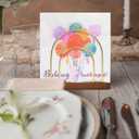 Qiannhee Gold Napkin Holder for Table, Modern Metal Wire Arch Design,Standing Napkin Dispenser,Walnut Brown Wood Base with Non - Slip Pads, Ideal for Kitchen, Dining, Wedding, Party Decorative Use