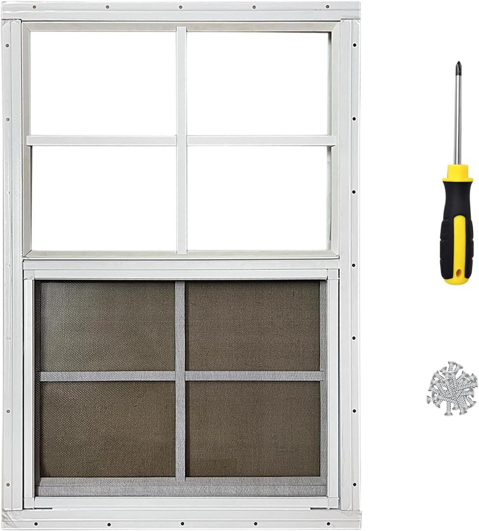 Hryan 24"x36" Shed Window for Chicken Coop, Playhouse and Mobihome, White Windows for Exterior Sheds, Mobile Home, Garage and Green House
