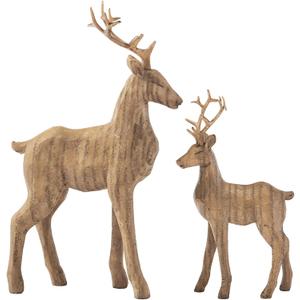DN DECONATION 2PCS Christmas Reindeer Decoration Christmas Figurines Standing Deer Statues, Rustic Resin Xmas Reindeer with Wood Texture for Tabletop Mantle Decor (Brown) (Set of 2)