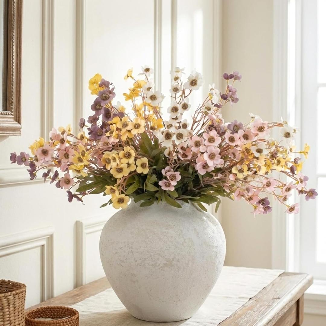 RyddeligHome 24 Stems Artificial Wildflower Bouquet - 23" Tall Faux Silk Flowers for Spring Decorations - Yellow, Pink, White & Purple Flowers for Large Vases - Spring Table Centerpiece & Home Decor