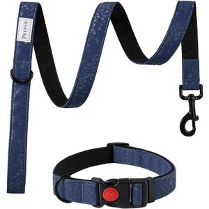 Soft Leather 4ft Dog Collar and Leash Set,Stylish 4ft PU Leather Dog Training Leash, Adjustable Durable Pet Collars with Quick Release Buckle for Large Dogs,Medium Dogs,Terracotta (Blue, 4 feet)