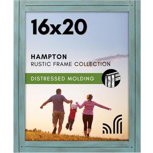 Americanflat 16x20 Picture Frame with Polished Plexiglass - Hampton Collection - Distressed Wood Picture Frames for Vertical or Horizontal Wall Display - Turquoise Blue