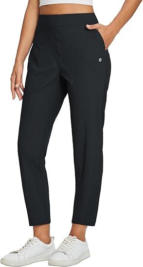 baleaf Womens Travel Pants Lightweight Stretch with Zipper Pockets Petite Ankle Dressy Golf Work Business Casual Slacks ( Dark Grey) 2 XL