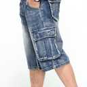 Men's 3/4 Cargo Biker Jean Shorts Vintage Distressed Denim Shorts Casual Multi-Pocket Short Pants (Blue, 32)