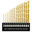 GMTOOLS 13 Pcs Titanium Coated Twist Hex Shank Drill Bit Set, 135 Degree Tip HSS Impact Drill Bit Set with Storage Case for Metal, Aluminum, Steel, Wood, Plastic, Quick Change Design 1/16" to 1/4"