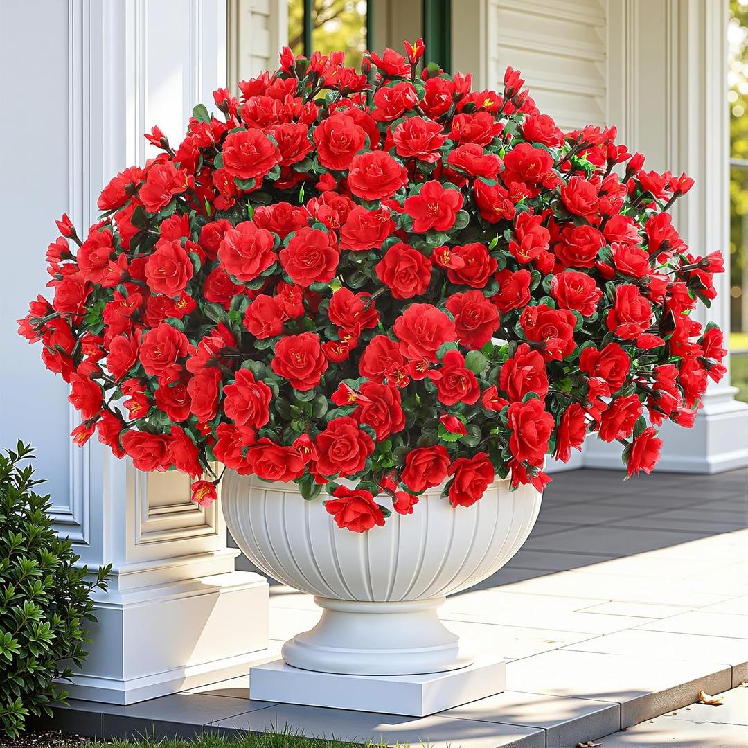 Alupssuc 8 Large Bundles Artificial Flowers for Outdoors Spring Decoration, UV Resistant Faux Flowers Silk Camellia Realistic Fake Flowers for Yard Patio Planter Porch Balcony Garden, Red