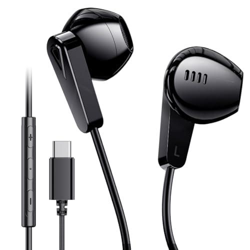 USB C Headphones for Samsung Galaxy s25 S24 S23 Ultra S22 Type C Headphones for iPhone 16 15 Pro Max Plus iPad Pro Pixel 8 Earphones with Microphone Volume Control Wired Earbuds Recording Music