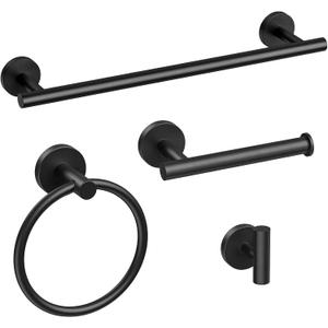 Matte Black Towel Bar Set, 18 Inch Bathroom Hardware Set, Wall Mounted Bathroom Towel Holder Set, Modern Bathroom Accessories, Durable SUS304 Stainless Steel, 4-Piece