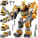 JUKUDAHU 5-in-1 Robot Toys Cars for Kids 3-5, Magnetism Transforming Robots, Detachable Construction DIY Assembling Vehicle Sets, Educational Toys for Boys Girls 3 4 5 6 7 8, Birthday Gifts(Yellow)