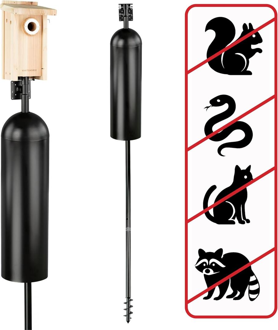 WHITEHORSE Bird House Pole with Baffle- A Professional Squirrel Proof Bird Feeder Pole - Very Sturdy Against Strong Winds - Bird House Poles for Outdoors - Pole for Bird Feeders - Bluebird House Pole