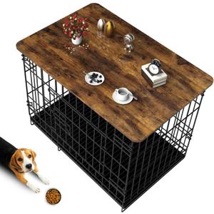 Dog Crate Topper Wood Countertop for 54 Inch Dog Cage, Dog Crate Table Topper Collapsible Dog Kennel Topper (Rustic Brown, 54 Inch)