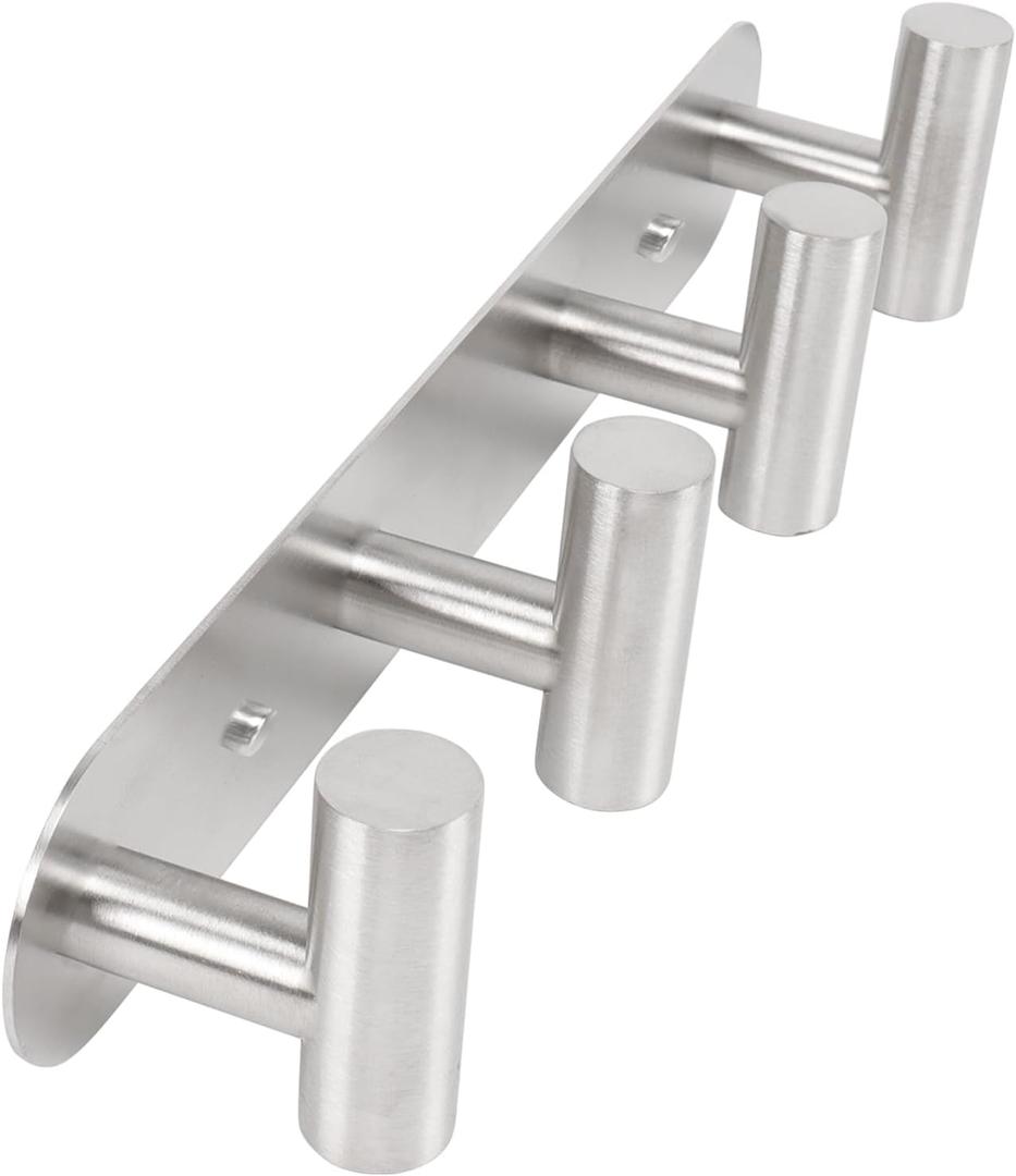 Coat Hook Rack, Wall Mounted Rack with 4 Hooks, Heavy Duty Towel Rack Wall Hooks for Hanging Jacket, Stainless Steel Coat Hanger for Bathroom Entryway Mudroom (Brushed Nickel)