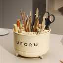 360 Degree Rotating Desktop Organizer, 21 Compartments, Plastic Storage Rack for Cosmetics, Office Supplies, 11W x 11D x 3.9H inches, Cream White