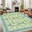 8x10 Area Rugs for Living Room, Washable Rug Floral Vintage Rugs for Bedroom Non Slip Low Pile Large Green Boho Carpet Indoor Kitchen Dining Room Office Playroom Floor Mat