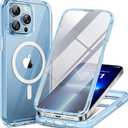 Miracase Magnetic for iPhone 13 Pro Max Case 6.7 inch, (Compatible with MagSafe) Upgrade Full-Body Clear Phone Bumper Case with Built-in 9H Tempered Glass Screen Protector, Magnetic Clear Blue