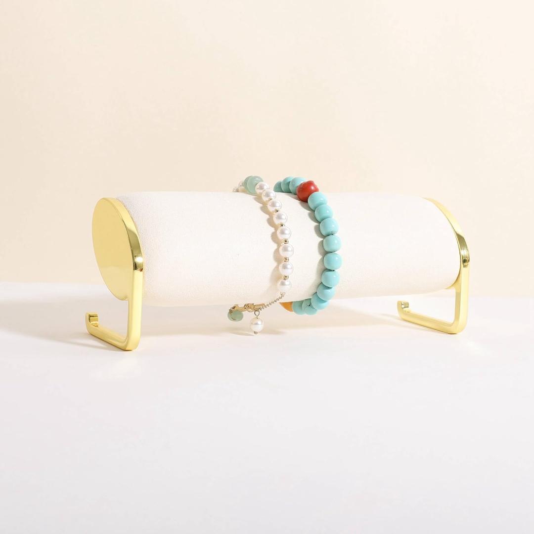 Velvet Bracelet display stand for selling, Gold Watch Storage Organizer for show, Gold Bangle Holder Jewelry ShelfBeige-Long