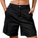 IVIR Bermuda Shorts for Women Cargo Shorts Knee Length 6 Pockets Elastic Waist Long Shorts Summer Casual (X-Large, Black)
