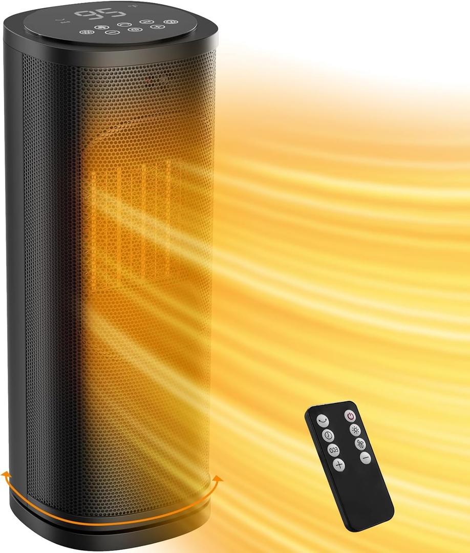 Electric Space Heater Indoor Use, 1500W Fast Heating PTC Portable Heaters with Thermostat and Remote, 12H Timer, Overheating Protection, 60 Oscillation, Room Ceramic Heater for Office Bedroom Home