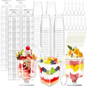 510 Pcs Dessert Cups with Spoons and Toothpicks,5 OZ Mini Clear Plastic Dessert Parfait Cup,Square Dessert Glasse Round Goblet for Party Supply,Fruit,Ice Cream,Cake,Pudding