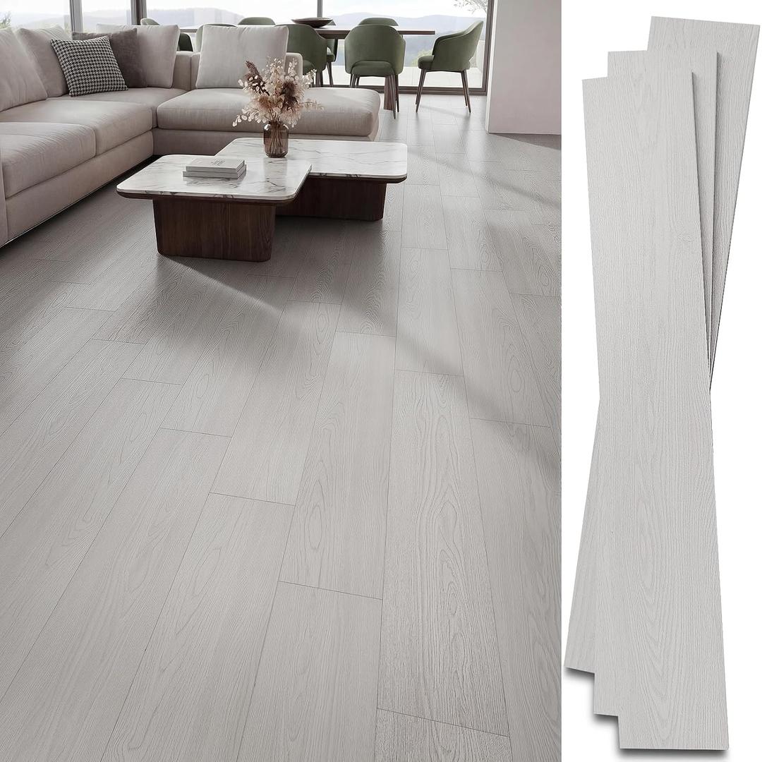 INMOZATA 36-Pack Peel and Stick Floor Tile Vinyl Flooring (Ash Gray), 54 Sq.Ft