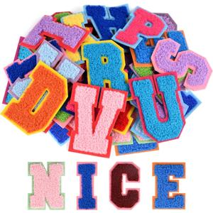 ASTARON 52 Pcs Self Adhesive Letter Patches Chenille Letters Stickers, A-Z Embroidered Applique Patches Alphabet Cloth Patch for Clothes, Bags, Hat, Phone Case, DIY Accessories (Mixed Colours)