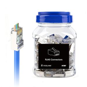 VCE Cat6 Shielded RJ45 Pass Through Connectors 100-Pack, RJ45 8P8C Cat 6a/Cat 6/Cat 5e Connector End 3 Prong Ethernet Modular Plug Gold Plated for Solid or Stranded STP/FTP Network Cable
