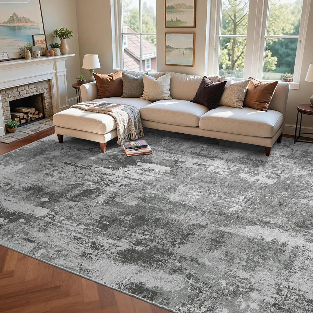 8x10 Ft Large Area Rugs for Living Room, Soft Non-Slip Washable Rugs Modern Abstract Pattern Carpet for Bedroom Indoor Floor Nursery Home Decor (Dark Grey)