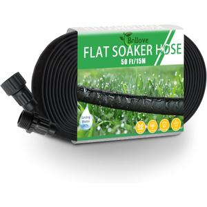 Soaker Hose 50FT, Heavy Duty Double Layer Design Flat Garden Soaker Hose, Saves 80% Water & Leak-free Design Water Hose with Holes For Garden, Lawn, Flower Bed, Vegetable Field