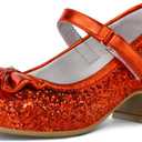 K KomForme Girl's Dress Shoes Mary Jane Glitter 1.5 in Low Heel Wedding Party Princess Shoes for Toddler/Little/Big Kids (Red, 1 Big Kid)