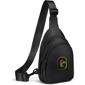 Small Initial Sling Bag for Girls & Women - Cute Crossbody Fanny Pack Gift (Black)