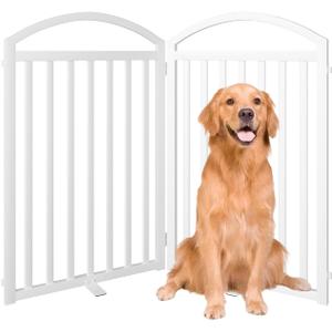 SNUOWU 2 Panels Full Matel Freestanding Dog Gates, 48" Extra Wide 32" Tall Free Standing Dog Pet Gate for Indoor & Outdoor. Foldable Pet Fences for Doorways, House, Stairs, Porch, Deck, Yard