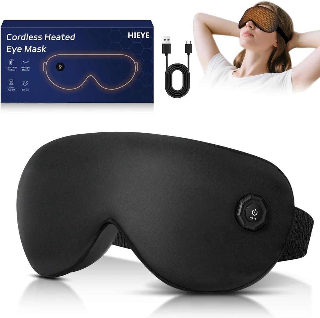 Cordless Heated Eye Mask for Dry Eyes, Electric Warm Compress for Fast Eye Relief, Rechargeable USB Heat Relax Mask for Sleep, Blepharitis & Stye Relief (Black)