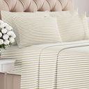 Queen Sheets Set 6 Piece - Bed Sheets Queen Size - Soft Hotel Luxury Bedding - Cooling, Comfy & Breathable - 1 Flat & 1 Fitted & 4 Pillowcases with Deep Pockets - Wrinkle & Fade Free - Beige Stripes